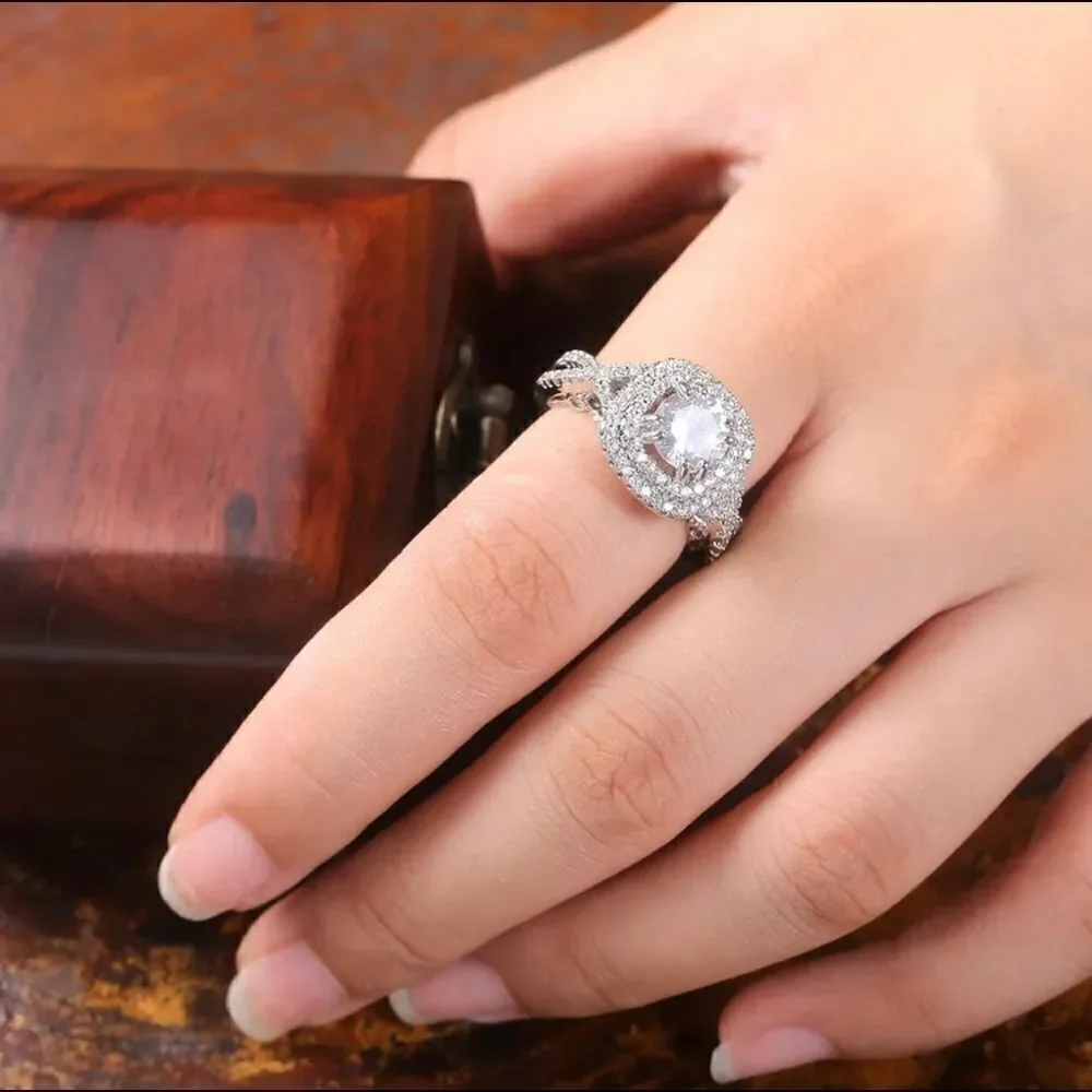 Gorgeous Silver CZ Diamond Halo Ring
